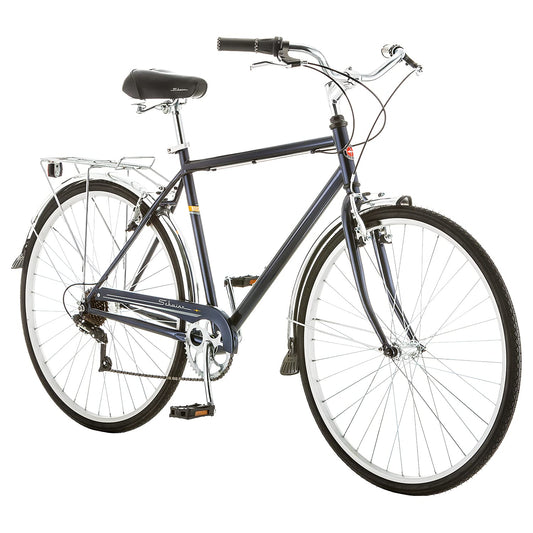Schwinn Wayfarer Adult Hybrid Bike Mens and Womens 18-Inch/Medium Steel Step-Over Frame 7-Speed Drivetrain Rear Rack 700C Wheels Blue