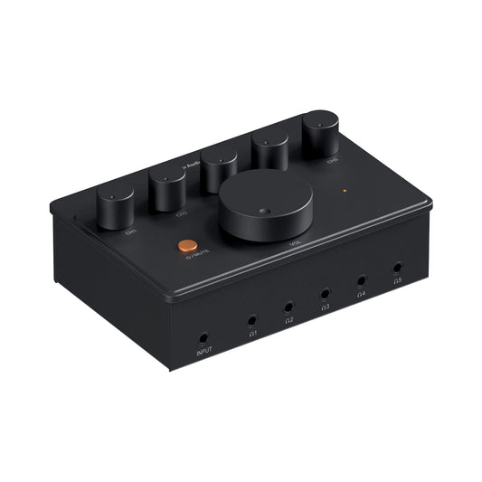 Fosi Audio PH05 5-Channel Headphone Splitter Amplifier Mini Headphones Amp for Music Studio Audio Sharing Podcast Monitor Supports 16-300 Ohm High Impedance IEM with 12V Power Adapter
