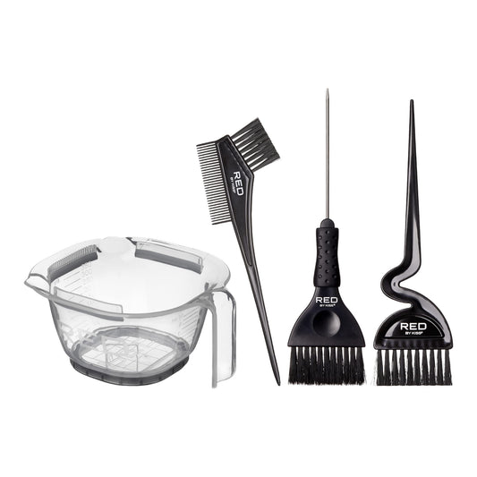 Red by Kiss Hair Dye Coloring Kit Hair Dye Mixing Bowl and Dye Brush 3PCS Hair Color Hair Bleach Set (Clear)