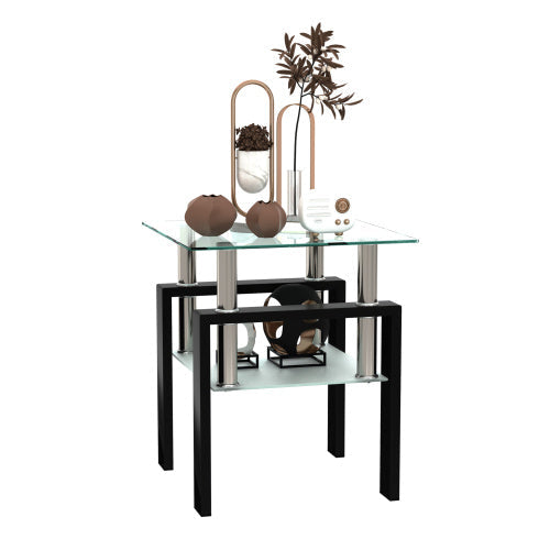 Modern Tempered Glass Tea Table Coffee Table End Table Square Table For Living Room, Transparent Black