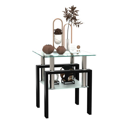 Modern Tempered Glass Tea Table Coffee Table End Table Square Table For Living Room, Transparent Black