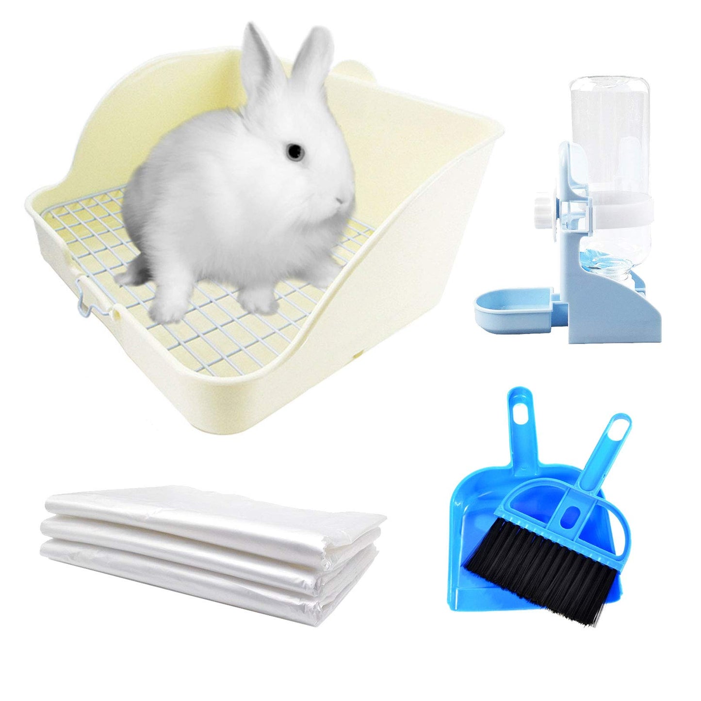 kathson Rabbit Litter Box Toilet Pet Potty Trainer Cage Corner Tray Pan Litter Bedding Box Hanging Water Fountain Automatic Dispenser for Adult Guinea Pigs Rabbits Hamster Chinchilla Ferret