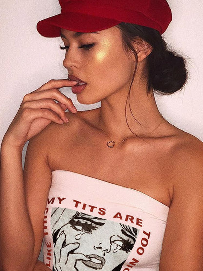 Crying Woman Print Short Sleeve T-Shirt with Round Neck