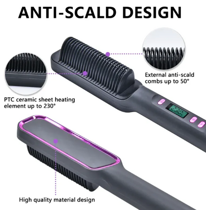 Electric Hot Comb with LED temperature display 360° swivel cord ergonomic anti-winding body,