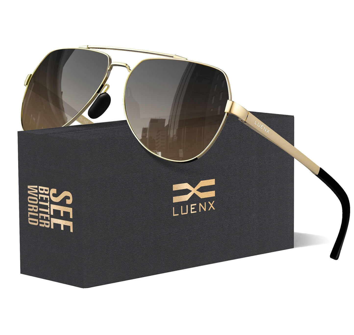 Men Women Aviator Sunglasses Polarized Women Shades Flexible Spring Hinge - Gradient Amber Lens Metal Frame 60mm