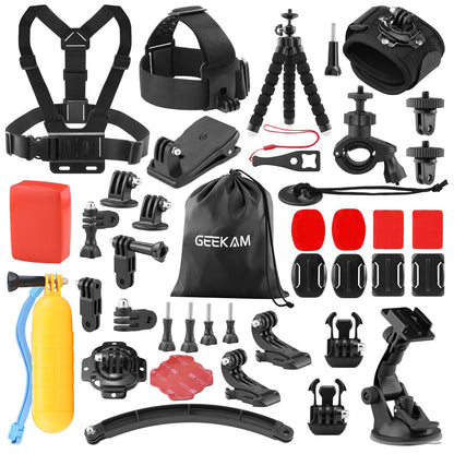 GeeKam Action Camera Accessories Kit - Compatible for GoPro Hero DJI Osmo AKASO EK7000 Campark Crosstour APEMAN COOAU Apexcam SJCAM SJ4000 and for Waterproof Underwater Sports Camera