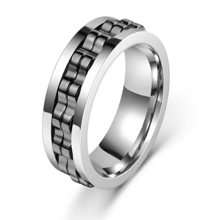 Titanium Spinner Square Texture Ring For Men stress relief