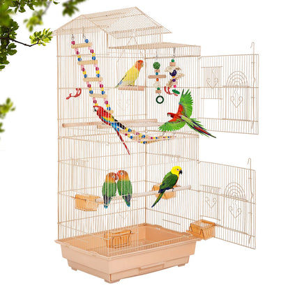 BestPet 39 inch Roof Top Large Flight Parrot Bird Cage Accessories Medium Roof Top Large Flight cage Parakeet cage for Small Cockatiel Canary Parakeet Sun Parakeet Pet Toy (Almond)