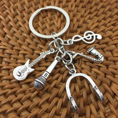 Music Keychain with Piano Guitar Saxophone Design