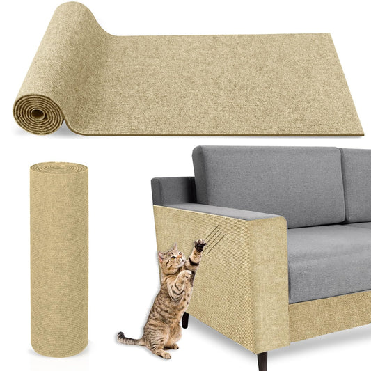 118.11"x15.8" Cat Scratch Mat DIY Trimmable Self-Adhesive Cat Scratch Carpet Wall Scratchers for Indoor Cats Climb Couch Corner Furniture Protector Fabric Scratch Pad for Cats (Beige)
