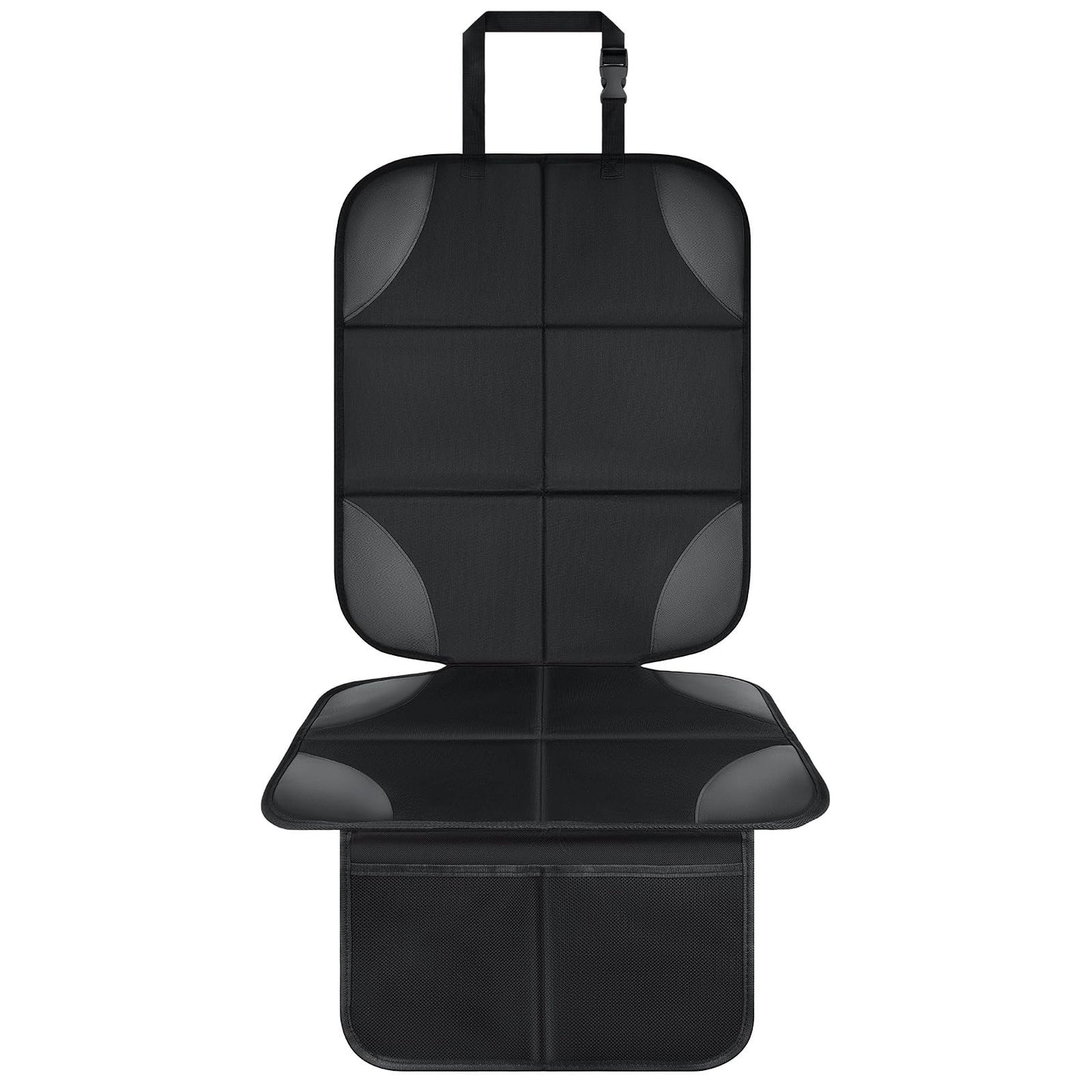 Baby Car Seat Protectors Seat Cover Waterproof 600D Fabric Padding Non-Slip Backing 2 Mesh Pockets Carseat Protector for Travel Vehicles Baby Pets (Black-1pcs)