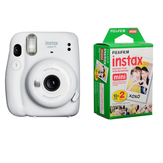 Fujifilm Instax Mini 11 Instant Film Camera Ice White - with Fujifilm instax Mini Instant Daylight Film Twin Pack 20 Exposures