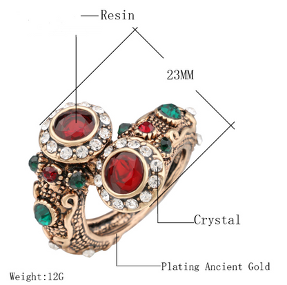 Vintage Women's Crystal Ruby Ring with Evil Eye Snake