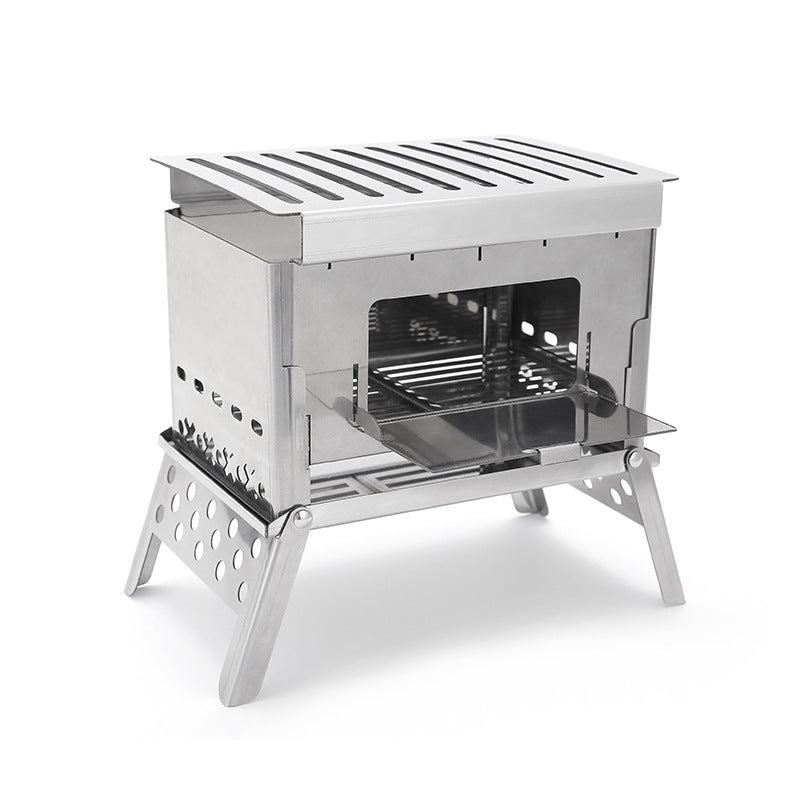 Portable Stainless Steel Camping Grill Fire Pit Card Wood Stove