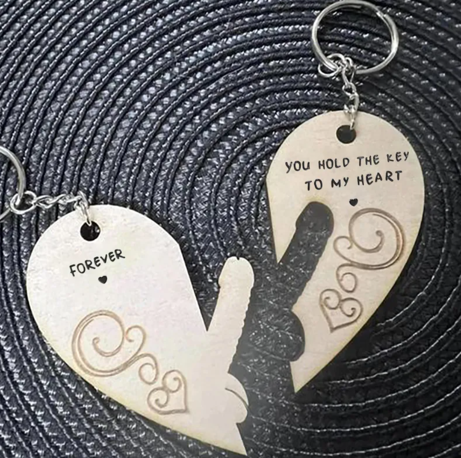 Engraved Wooden Love Couple Keychain valentine birthday gift