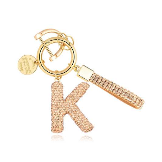 Alphabet Initial Letter Car Keychain with Sparkly Rhinestone Bling Gifts for Woman Backpack Bag Charm Decoration