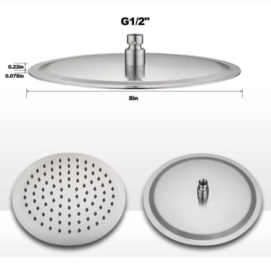 Large Chrome 304 Stainless Steel 8 inches Rainfall Shower Head