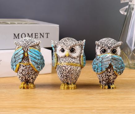 3pcs Owl Figurine Set - See No Evil, Hear No Evil, Speak No Evil home decor