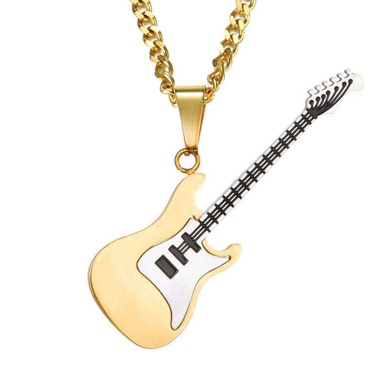 Men's Guitar Pendant Necklace - 53MM Stainless Steel