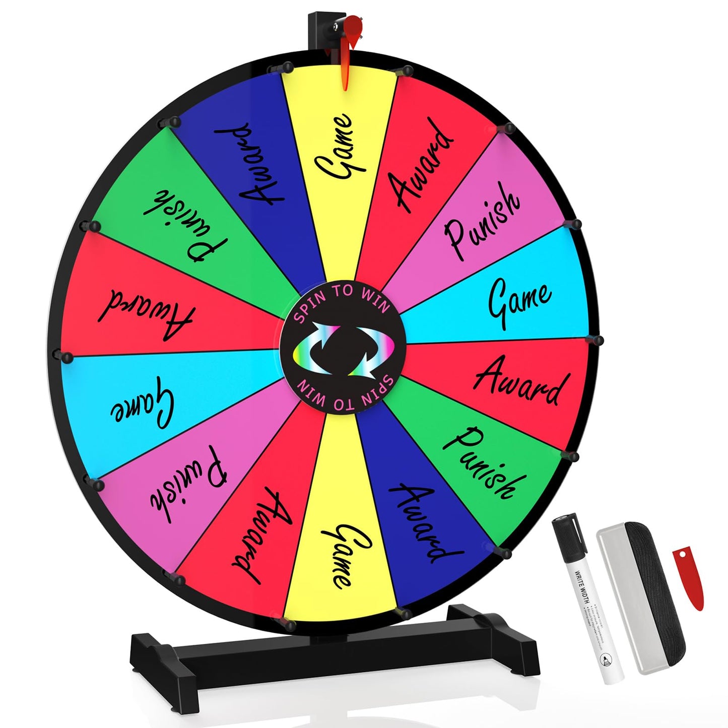 Facilife 24 Inch Prize Wheel Spinner with Stand 14 Slots Color Spinning Wheel for Prizes Fortune Wheel Spinner for Trade Shows Carnivals Home Games