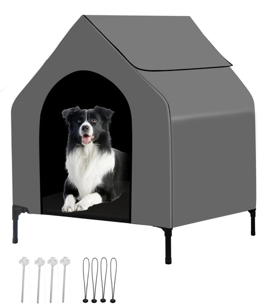 Fantrek 36" Dog House Outdoor for Medium/Large Breeds - Outside Waterproof & Sunproof Dog House Elevated Dog Bed with Dog Shade Shelter Canopy