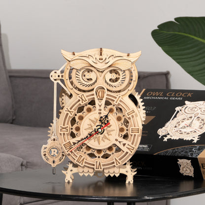 Wooden Mechanical Owl Clock Model