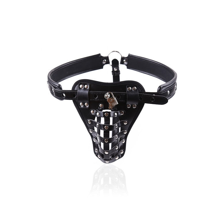 Leather Men's Chastity Belt with Cock Cage Adult Toy couple date night gift