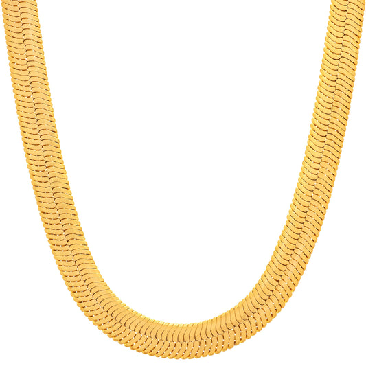 EWELRY 7mm Flexible Herringbone Chain Necklace 24k Real Gold Plated (24 inches Gold)
