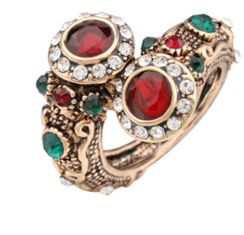 Vintage Women's Crystal Ruby Ring with Evil Eye Snake