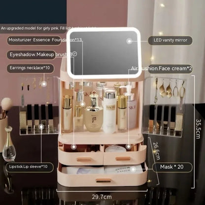 Desktop Cosmetic Storage Box built-in LED mirror