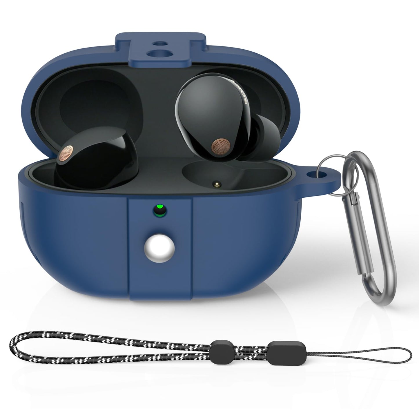 Secure Lock Case for Sony WF-1000XM5 Earbuds(2023) WOFRO Shockproof Anti-Scratch Silicone Protective Cover Skin Designed for Sony WF1000XM5 Sony XM5 Wireless Earbuds with Lanyard&Keychain (Blue)
