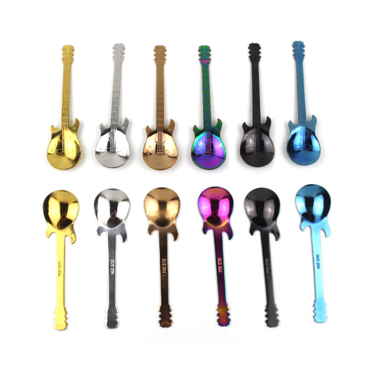 Gold-Plated Stainless Steel Guitar Coffee Spoon
