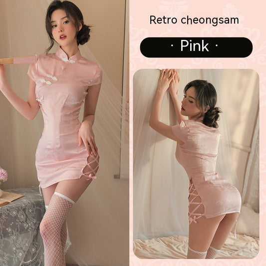 Vintage Jacquard Sexy Qipao Temptation Pajamas woman women date couple party night clubbing