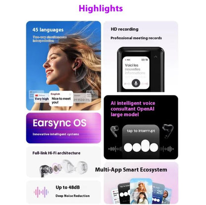 Intelligent AI Bluetooth compatible Earphone Noise Reduction Real-time Translation