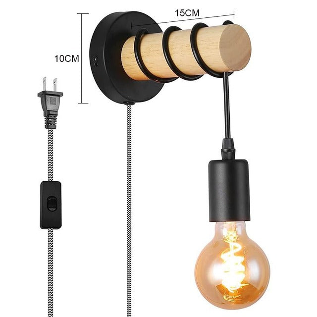 American Creative Wood Wall Light with Iron Shade