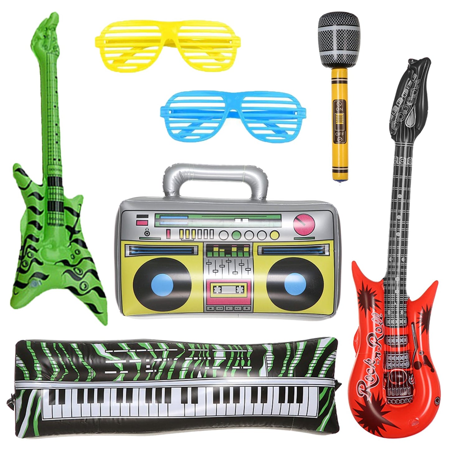 laackys 6-pack inflatable guitar balloon inflatable guitar toddler toys | toy guitar | novelty inflatable rock star guitar | waterproof multi-color party decoration guitar balloons (J2)