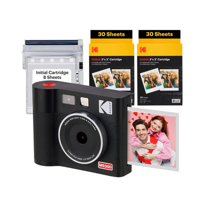 KODAK Mini Shot 3 ERA 4PASS 2-in-1 Instant Camera and Photo Printer (Black Camera + Initial 8 Sheets + 60 Sheets)