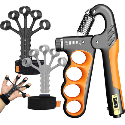 Hand Grip Strengthener Forearm Strength Trainer- Adjustable Resistance 11-220Lbs Hand Grip with CountingFinger Exerciser Hand Extension Exerciser for Muscle Building and Injury Recover Combo Set