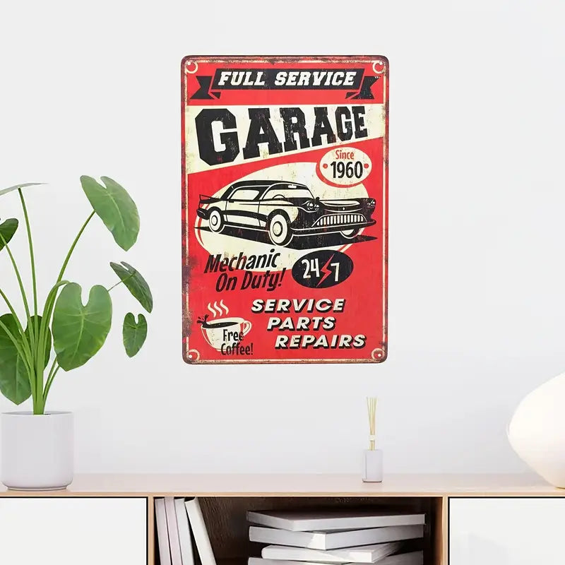 Vintage Metal Garage Service Sign for Cafes and Bars 7.9 x 11.9 inches
