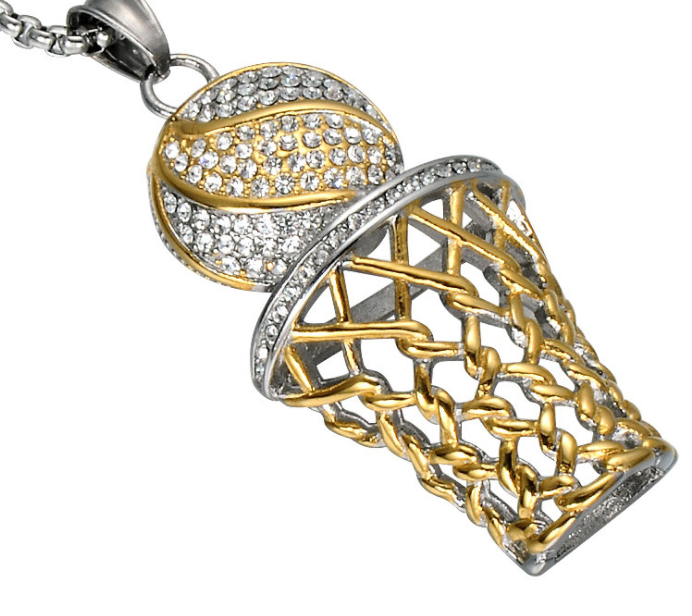 Diamond Basketball Hoop Pendant, Titanium Steel Necklace