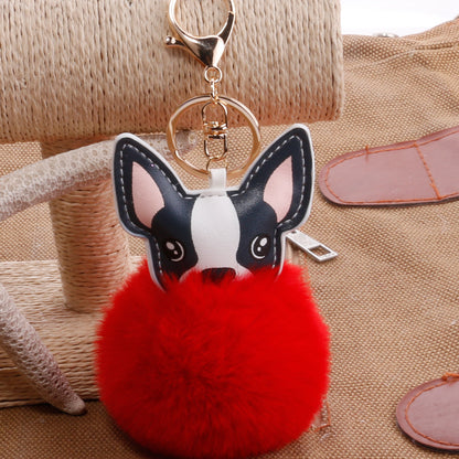 PU Dog Pom Pom Keychain for Bags and Car Decor