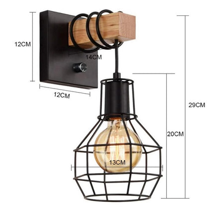 American Creative Wood Wall Light with Iron Shade