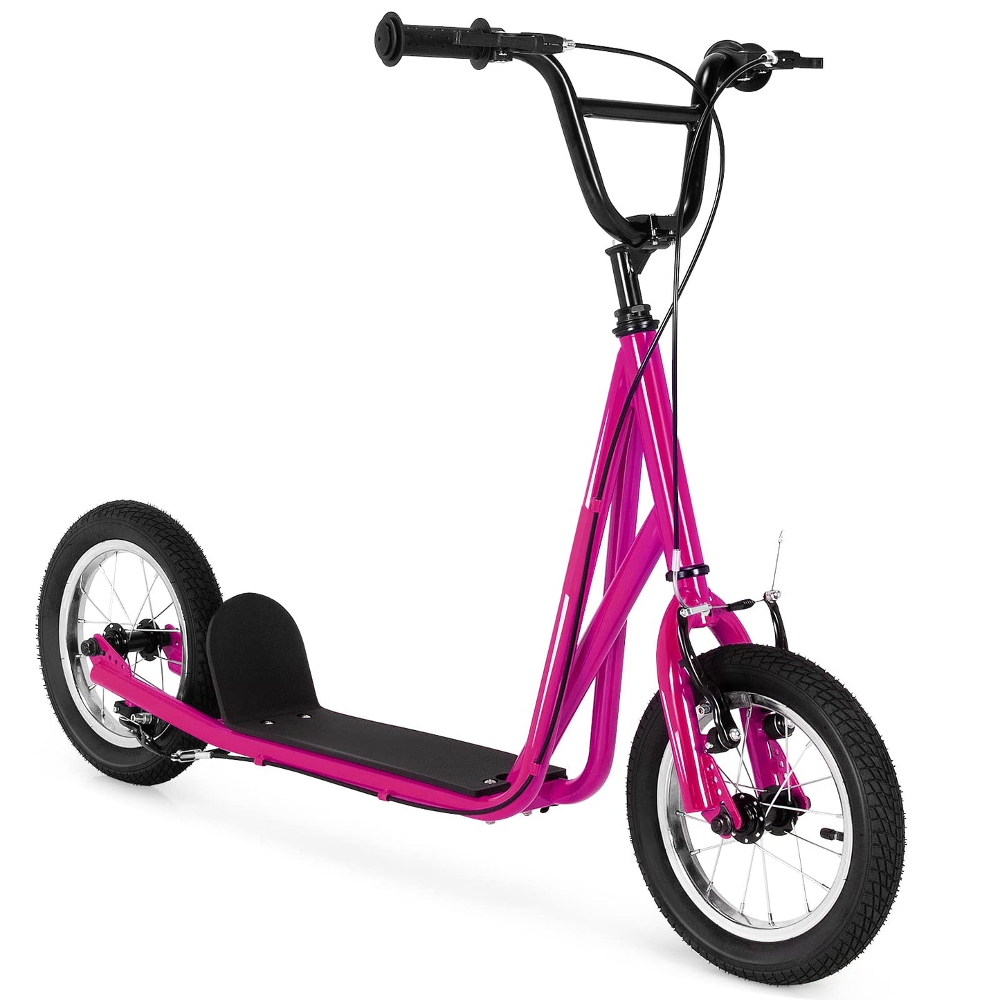 Goplus Youth Kick Scooter Adults Kick Scooter W/Carbon Steel Frame Adjustable Handlebar Front and Rear Dual Brakes 12-Inch Air Filled Wheels Ride On Toys for Teens Kids 8+ (Pink)