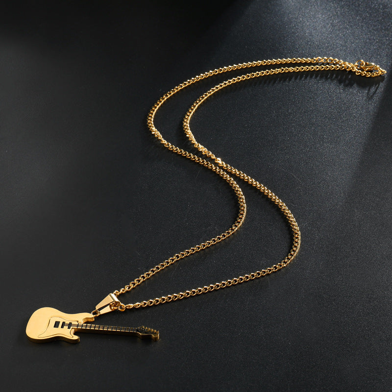 Men's Guitar Pendant Necklace - 53MM Stainless Steel
