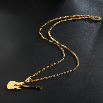 Men's Guitar Pendant Necklace - 53MM Stainless Steel