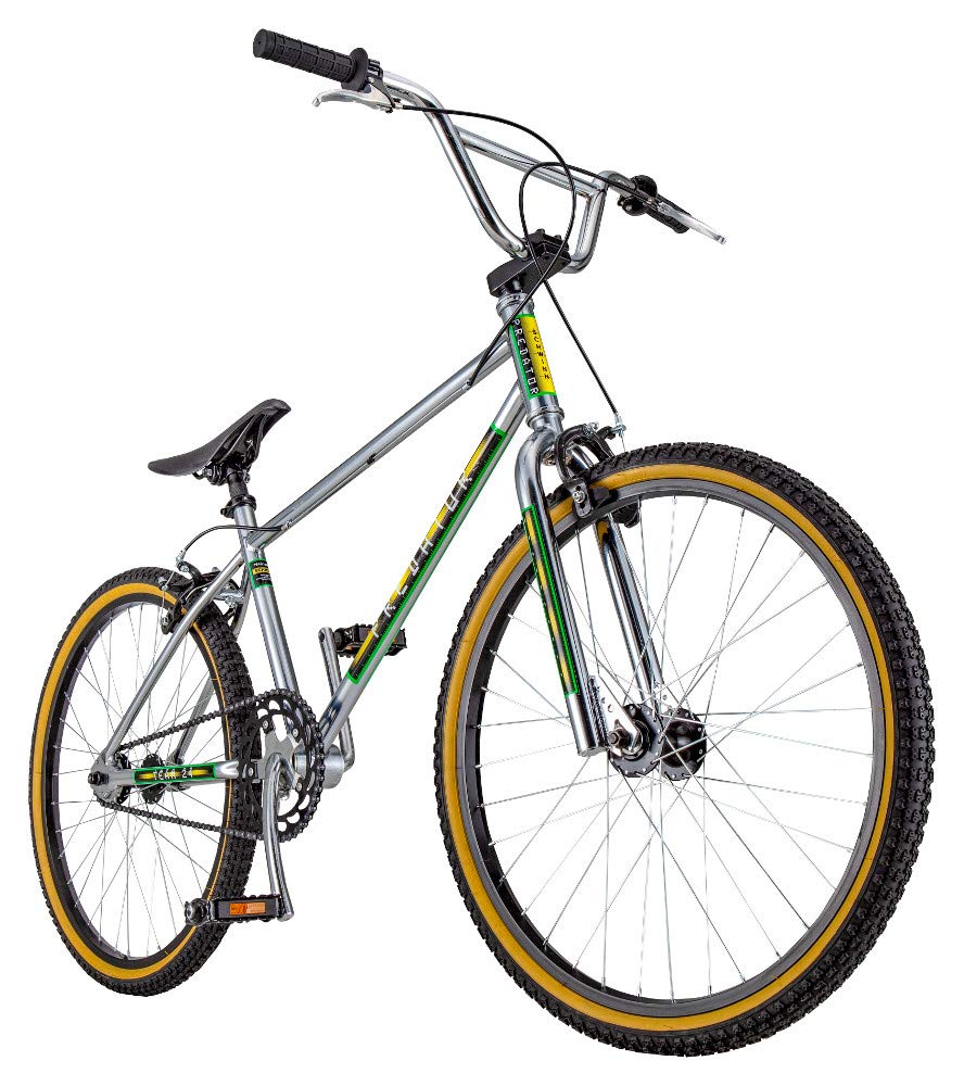 Schwinn Predator Team 24 Freestyle BMX Bike Throwback 1983 Design Single-Speed Drivetrain Hi-Ten Steel Frame Rattrap Pedals Front and Rear Caliper Brakes 24-Inch Gum Wall Tires Chrome