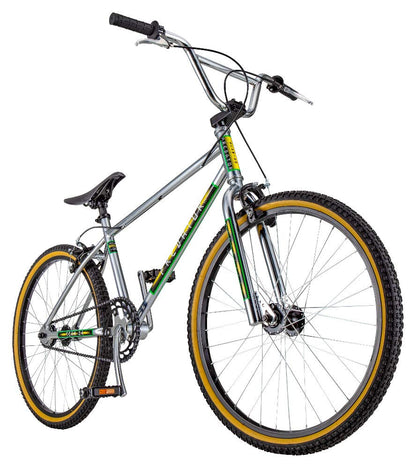 Schwinn Predator Team 24 Freestyle BMX Bike Throwback 1983 Design Single-Speed Drivetrain Hi-Ten Steel Frame Rattrap Pedals Front and Rear Caliper Brakes 24-Inch Gum Wall Tires Chrome