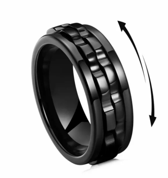 Titanium Spinner Square Texture Ring For Men stress relief