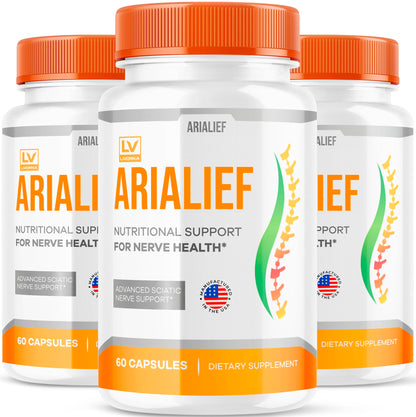 LIVORKA (3 Pack) Arialief Capsules for Sciatica Arialeaf Nutritional Support for Nerve Health Arialeaf Prime Palm Sciatica Aria Leaf Primepalm Aria LIEF Vitamin 3 Months