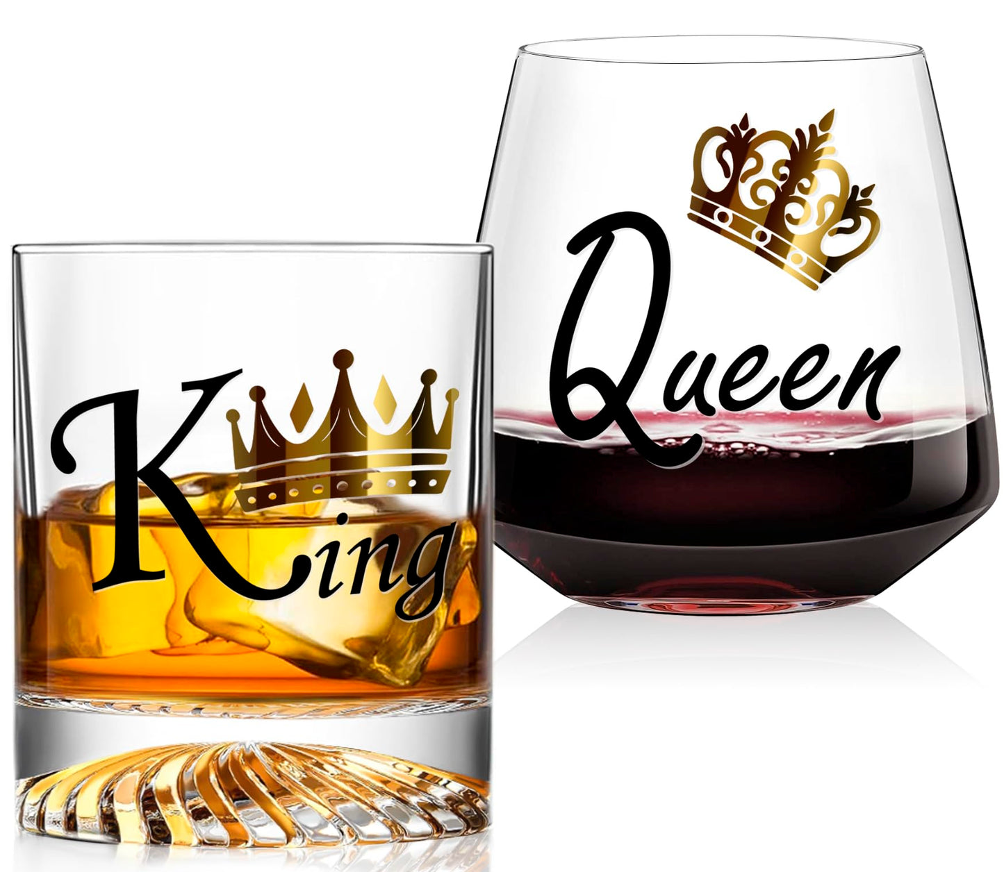 Anniversary Glassware Gifts for Couple King Queen Wine Glasses Wedding Engagement party